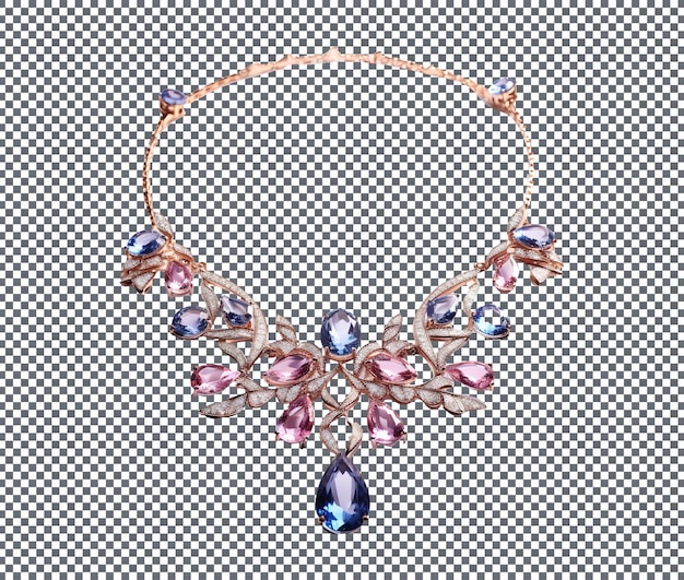 Un collier de pierres précieuses de luxe isolé sur un fond transparent