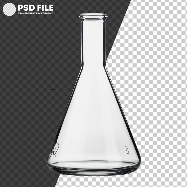 PSD colofón de laboratorio de vidrio transparente de png sobre un fondo blanco