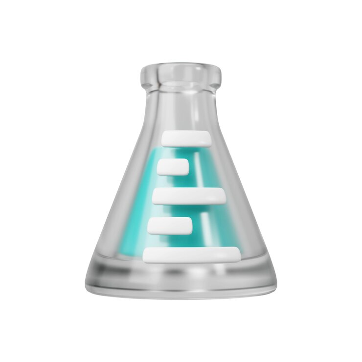 PSD colofón de vidrio transparente médico de 3d con líquido laboratorio de tecnología científica