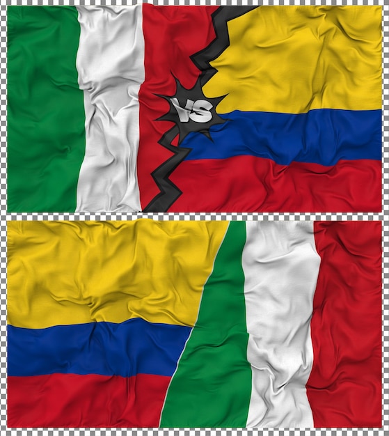 Colombia contra Italia Media bandera combinada con textura 3D de la tela de la bandera