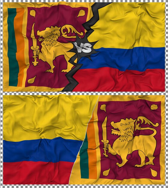 Colombia contra Sri Lanka Media bandera combinada con textura 3D de la tela