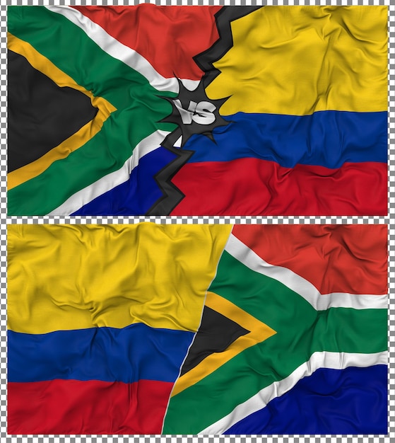 Colombia contra Sudáfrica Media bandera combinada con textura en 3D