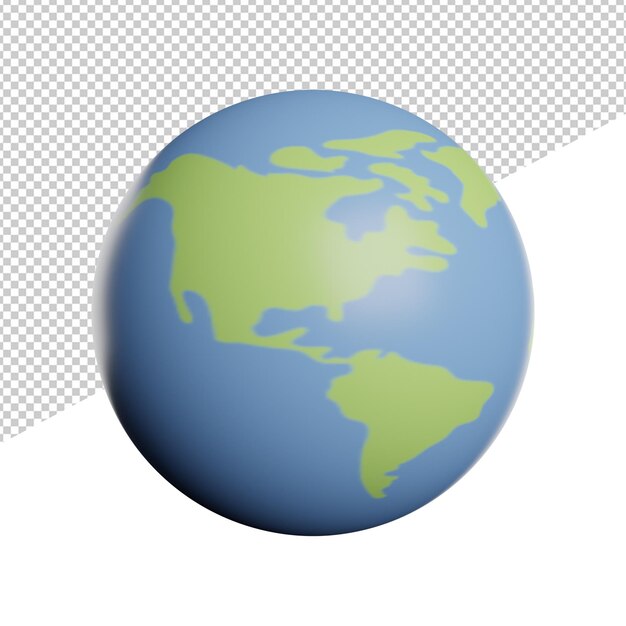 Coloque a ilustração de renderização 3d do ícone de visão frontal do globo do mundo do titular no fundo transparente