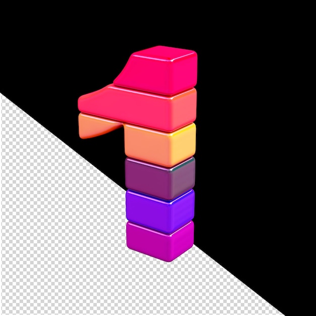color 3d symbol made of horizontal blocks number 1