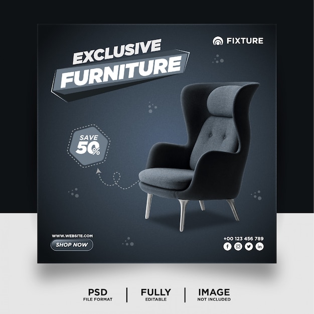 PSD color gris oscuro producto exclusivo para muebles publicación en redes sociales banner