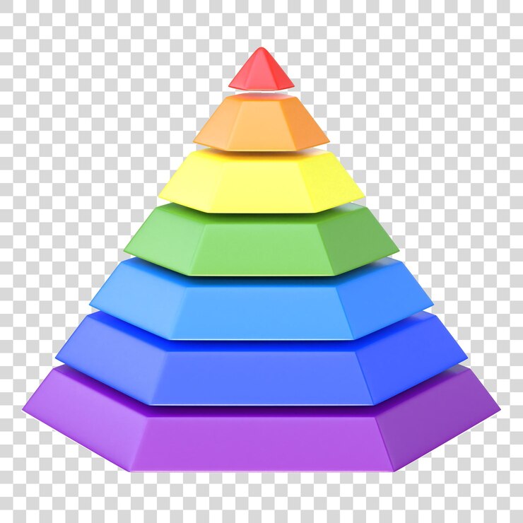PSD color layered pyramid isolated on a white background 3d render illustration