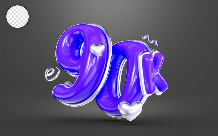 PSD color púrpura gracias por 90k seguidores banner social en línea feliz celebración 3d render
