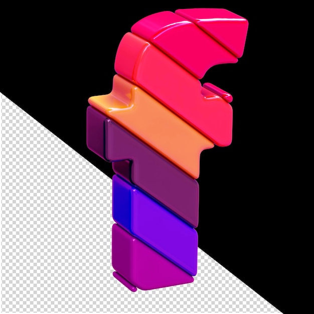 Color símbolo 3d hecho de bloques diagonales letra f