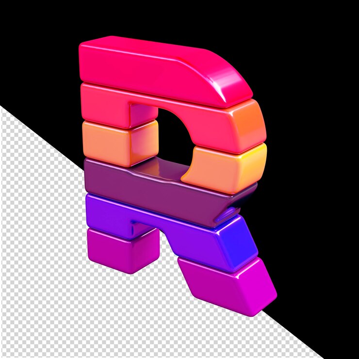 PSD color símbolo 3d hecho de bloques horizontales letra r