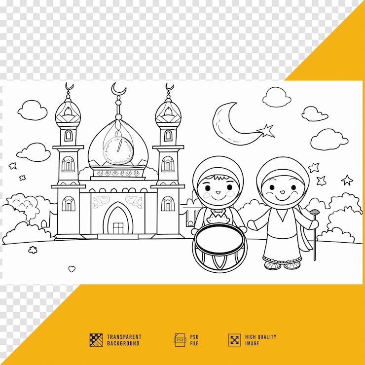 PSD coloração mesquita e duas pessoas sem fundo hd qualidade