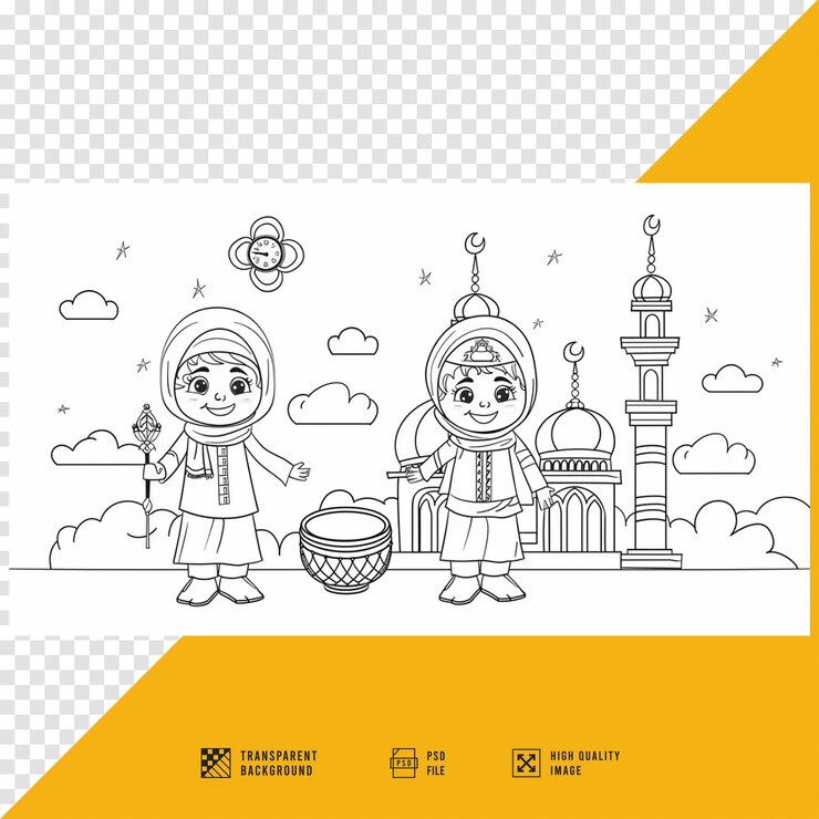 PSD coloração mesquita e duas pessoas sem fundo hd qualidade