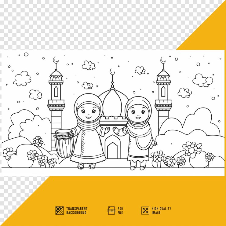 PSD coloração mesquita e duas pessoas sem fundo hd qualidade