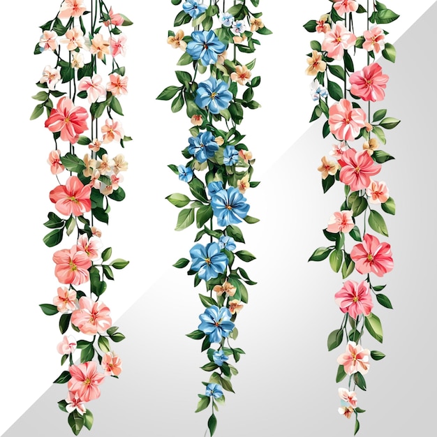 Colorate ghirlande di fiori appese isolate su trasparenti