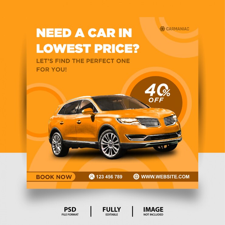 Colore giallo Noleggia un'auto Instagram Social Media Post Banner