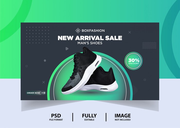 Colore grigio scuro Scarpe sportive Prodotto Web Banner Design