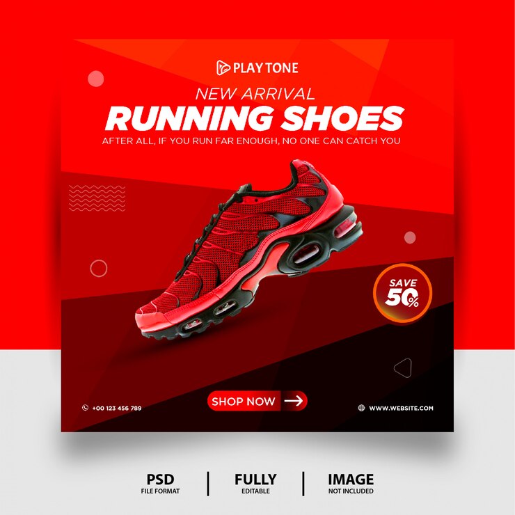 Colore rosso Scarpe da corsa Prodotto di marca Social Media Post Banner