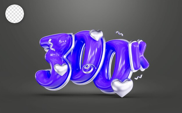 colore viola Grazie per 300k follower banner social online felice celebrazione 3d rendering