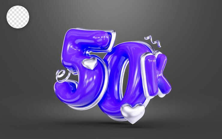 PSD colore viola grazie per 50k follower banner social online felice celebrazione rendering 3d