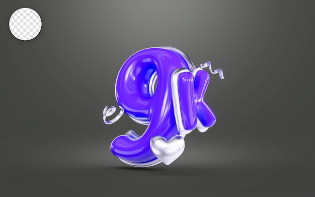 colore viola Grazie per 9k follower banner social online felice celebrazione rendering 3d