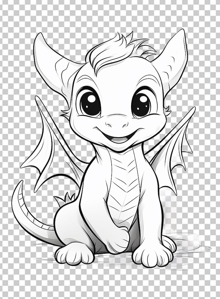 PSD colorear dragones impresos en el estilo de la inocencia caricaturística