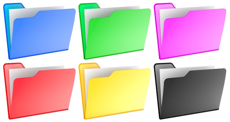 PSD colored computer folders icons set 3d rendering isolated on transparent background