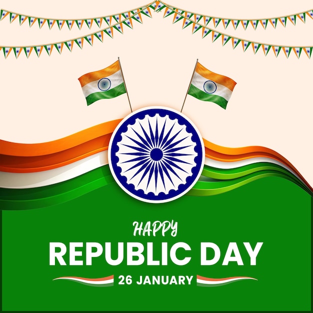 Colores de la bandera de la India con diseño de Ashoka Chakra plantilla PSD para el Feliz Día de la República