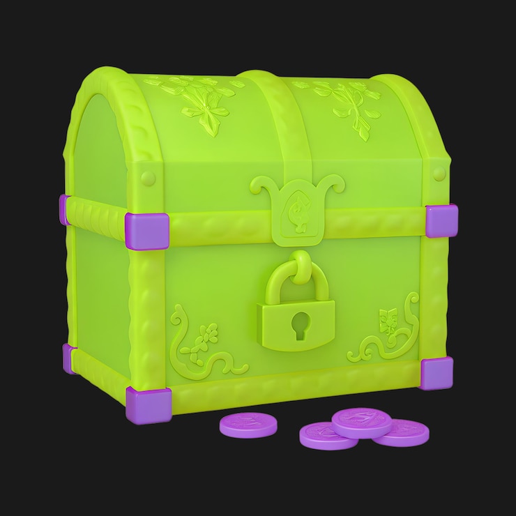 PSD colorful 3d cartoon treasure chest with coins
