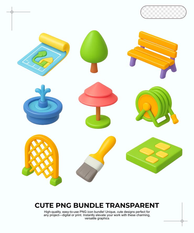 PSD colorful 3d real estate icons with glossy plastic look homes rent signs gardens amp more