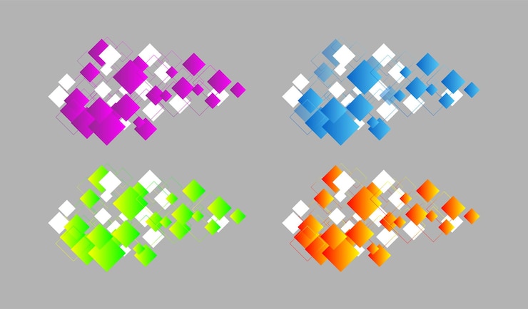 PSD colorful abstract overlapping squares design on gray background