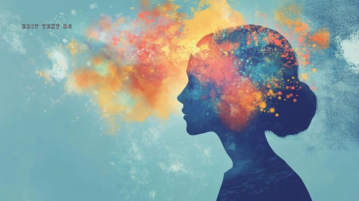 PSD colorful abstract portrait of a woman representing creativity imagination and inner thoughts