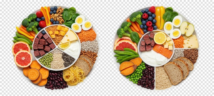 PSD colorful and nutritious food plate for a healthy lifestyle