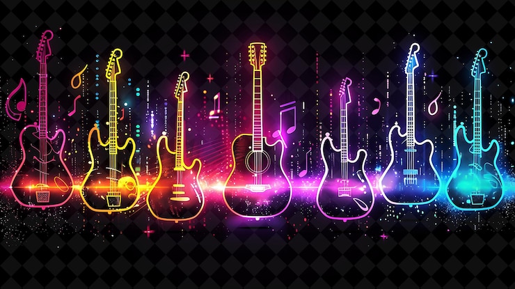 PSD a colorful background with a colorful guitar and a colorful background of neon lights