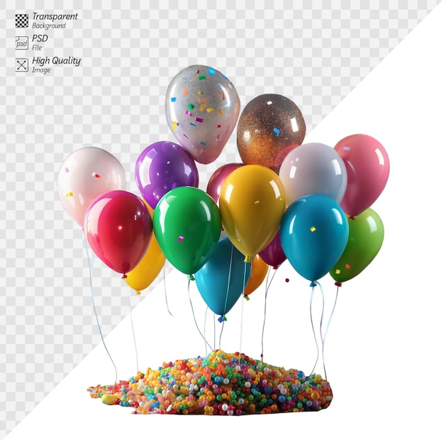 PSD colorful balloons floating above vibrant candy confetti