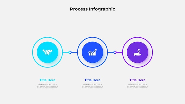 Colorful Business Process Infographic with Three Circular Steps and Icons
