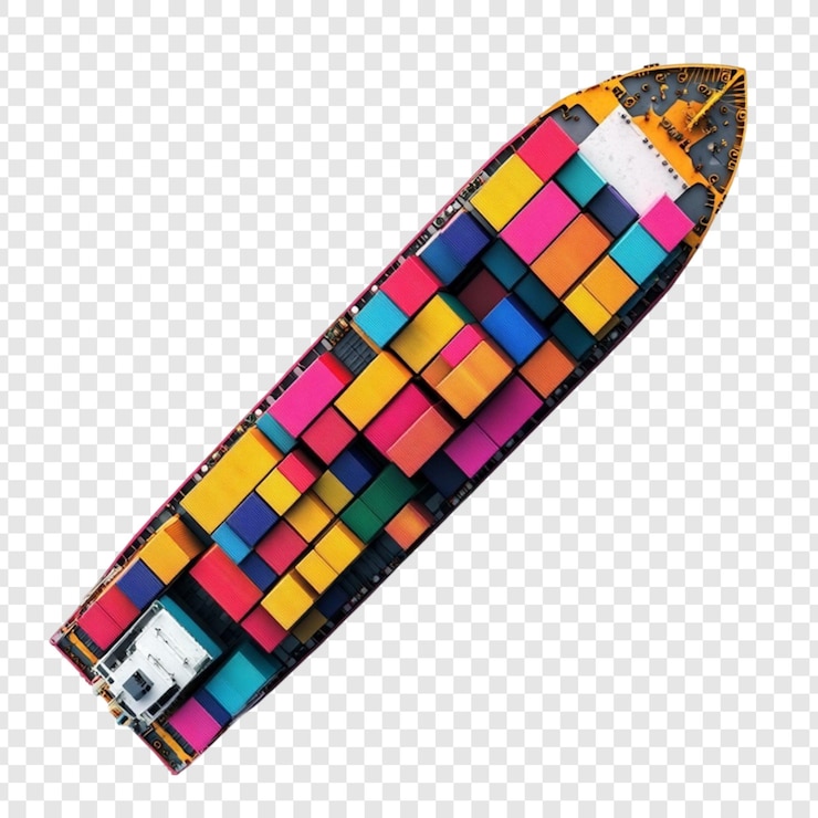 PSD colorful cargo ship aerial view global trade shipping containers