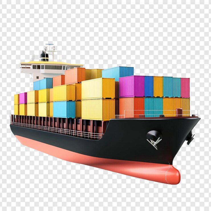 PSD colorful cargo ship sailing the ocean global trade and transportation