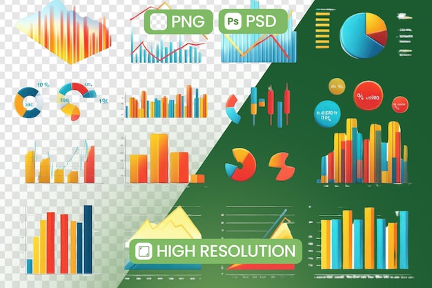 Colorful Charts and Graphs Showcase Data Visualization Trends with PNG PSD and High Resolution Options