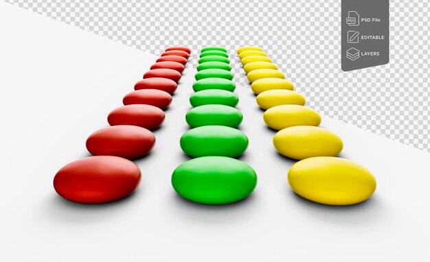 Colorful Chocolate Candies Lying In Rows Forming Traffic Lights On White Background 3d Illustration