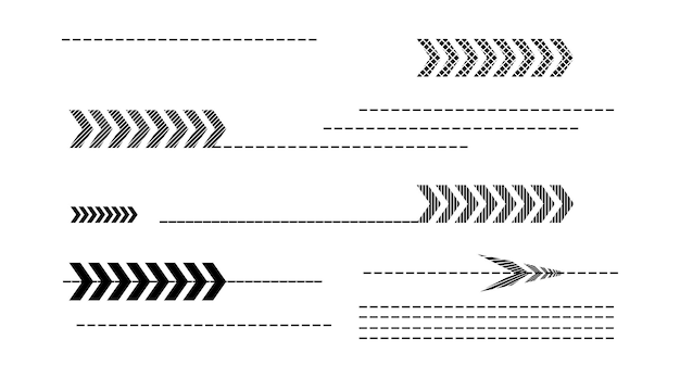 Colorful Curved and Dashed Arrows Set Hand Drawn Vector Arrow Collection on White Background