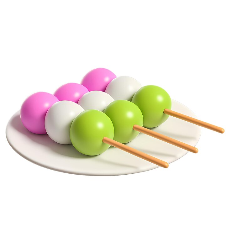 PSD colorful dango skewers on a plate