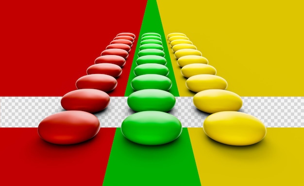 Colorful delicious chocolate candies or buttons lying in several rows forming Traffic lights Concept