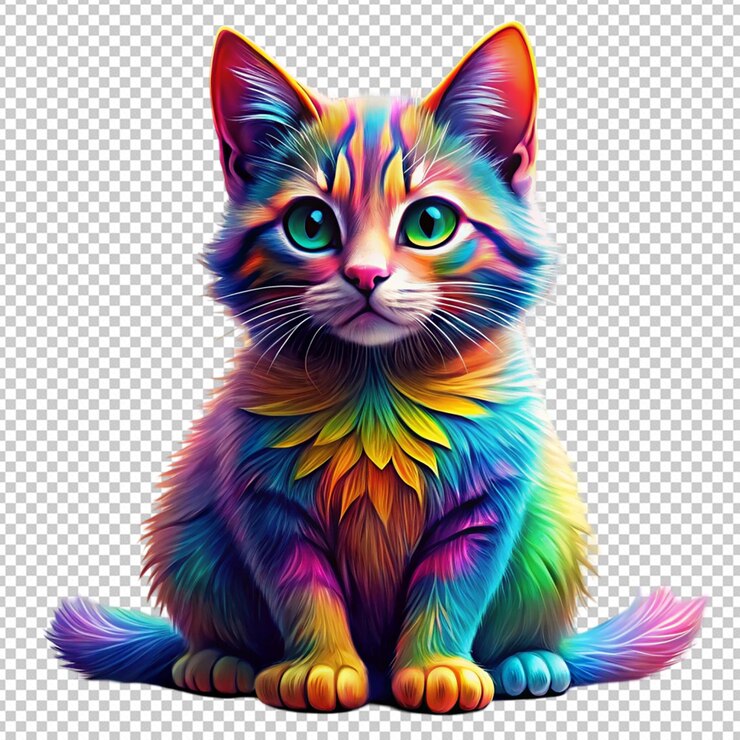 PSD colorful fantasy cat on a white background