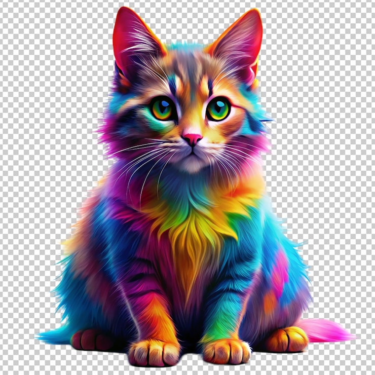 PSD colorful fantasy cat on a white background