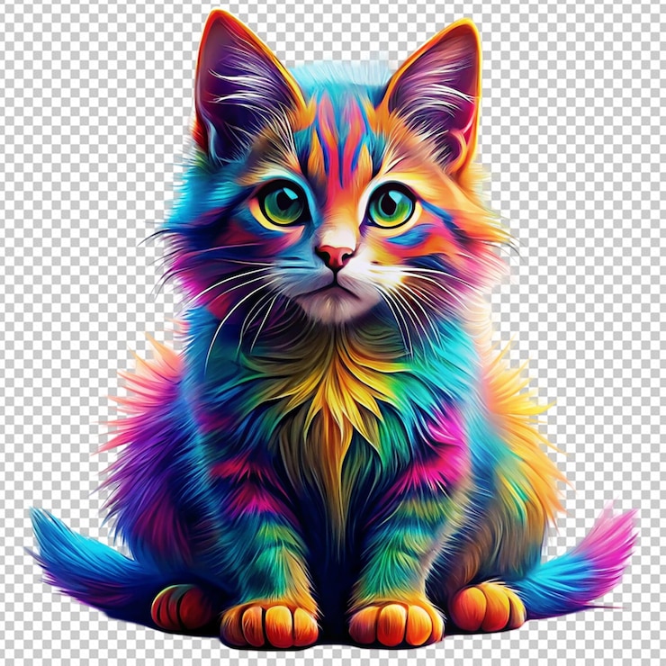 PSD colorful fantasy cat on a white background