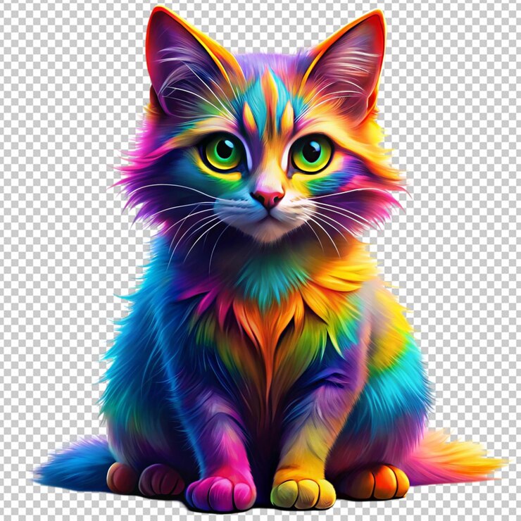 PSD colorful fantasy cat on a white background