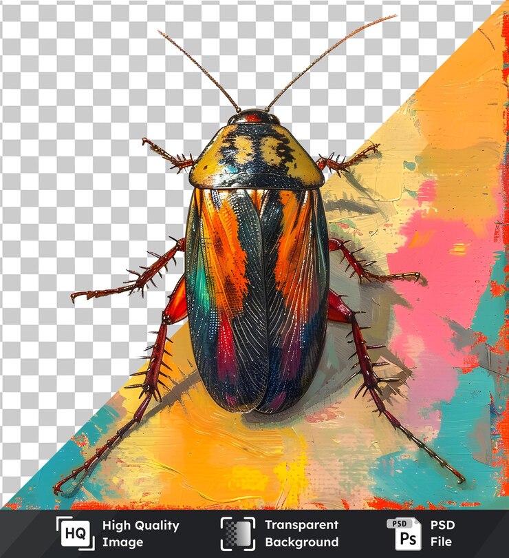 PSD colorful insect on vibrant canvas transparent image of a bug