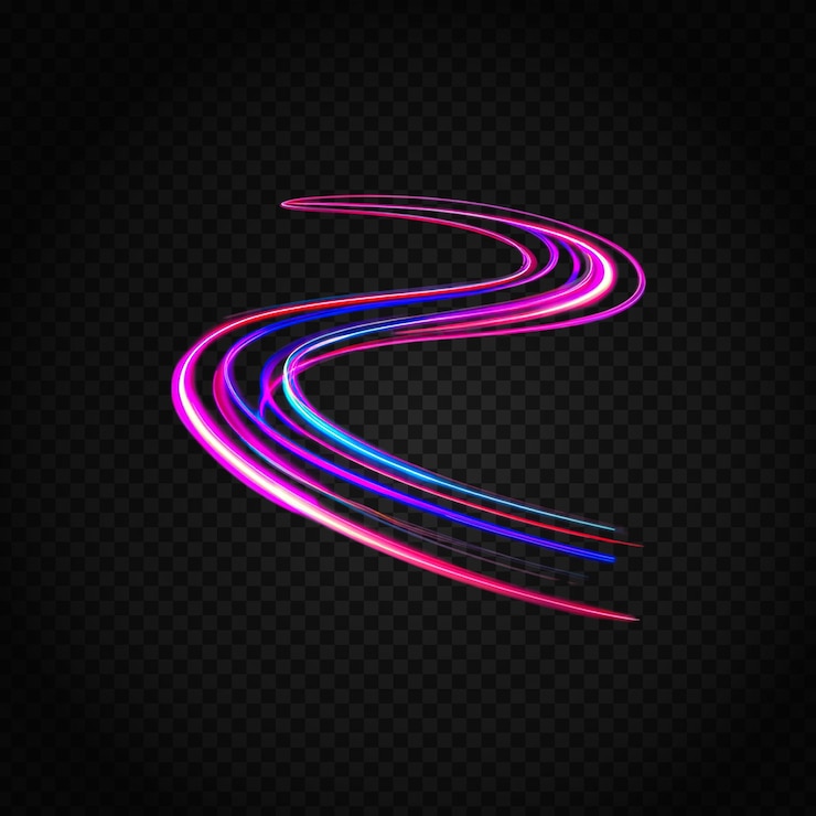 PSD colorful light trails isolated on transparent background