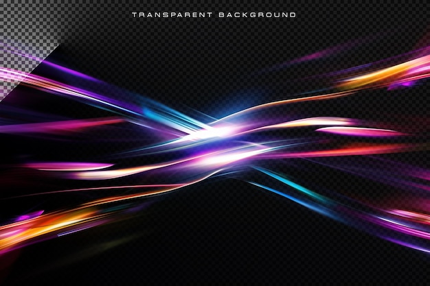 Colorful lighting speed motion lines in transparent background