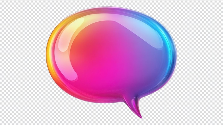 PSD colorful modern speech bubble design with gradient shades in vibrant pink purple and blue against a transparent background