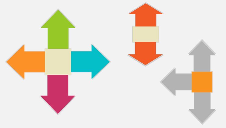 PSD colorful multidirectional arrow icons flat design vector set
